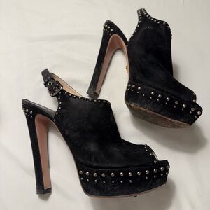 Prada Black Studded Platform Heels